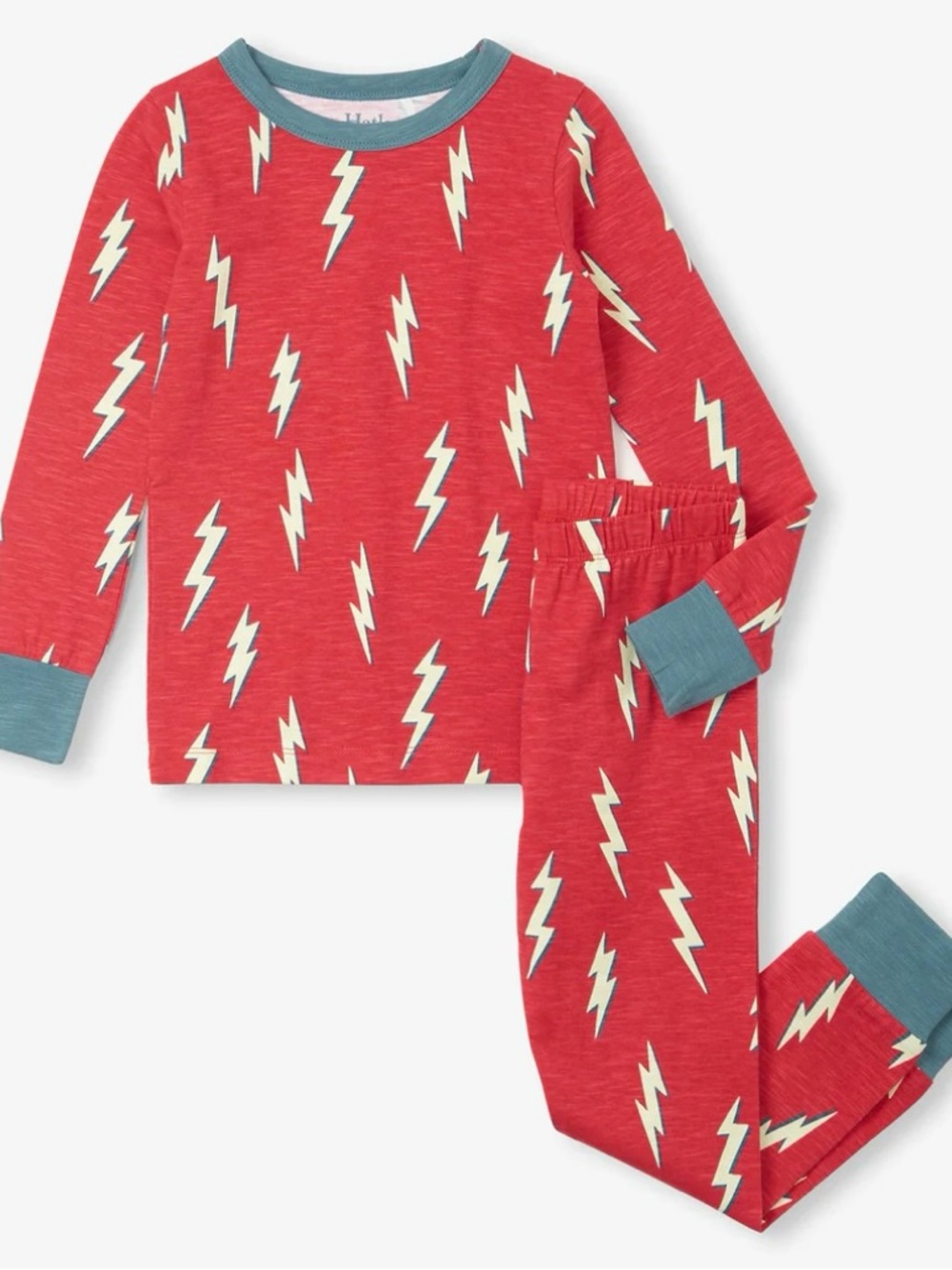 NWT Hatley Red Lightning Bolt Pajama Set with Teal Trim 2T